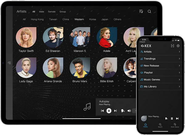 ISEE Karaoke app interface on tablet and phone